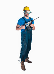 Portrait of a young worker standing on white background