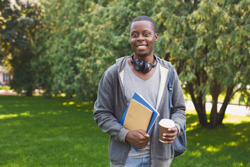Fototapeta premium African-american student with books in park