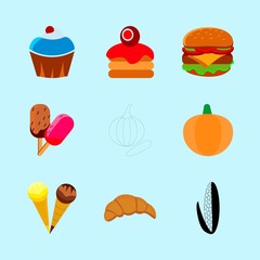 icons about Food with cakes, burger, dessert, vitamin and decoration