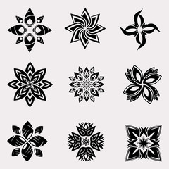 The vector set of heraldic decoration flowers