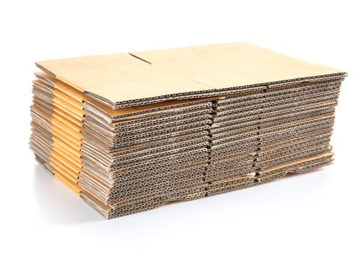 Stack Of Cardboard Boxes Isolated On White