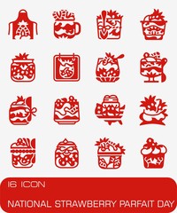 Vector National Strawberry Parfait Day icon set