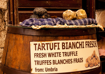 Written of fresh truffles white and black