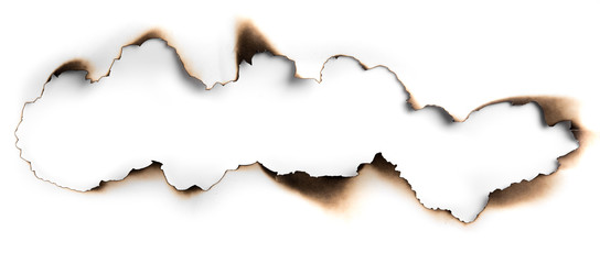 Burning paper on white paper with shadow,text copy space.