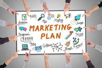 Marketing plan concept on a whiteboard