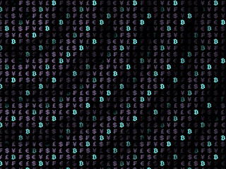 Bitcoin cryptocurrency 3D illustration. Wave effect, currency market fluctuations. Digital currency symbol. Digital background. Business concept