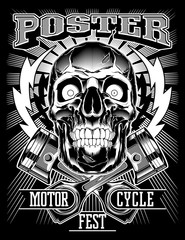 Vintage Biker Skull with lightning and Pistons