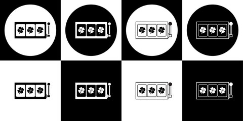 Black and white four-leaf clover slot reels icon set
