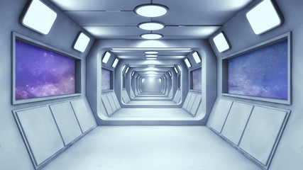 3D Render. Futuristic spaceship interior corridor © Miguel Aguirre