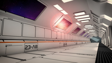 3D Render. Futuristic spaceship interior corridor © Miguel Aguirre