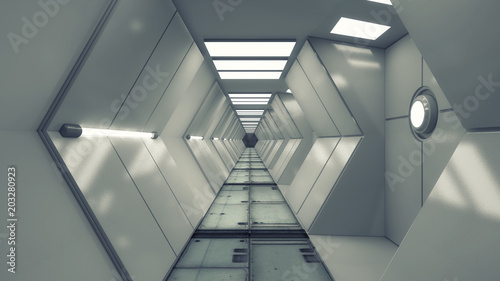 3d Render Futuristic Spaceship Interior Corridor Stock