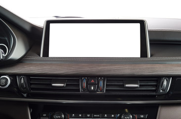 Fototapeta premium Monitor in car with blank screen. navigation maps concept. isolated on white with clipping path