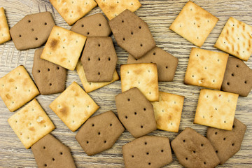 Chocolate Сookies and snacks. Food concept. Wooden texture