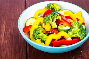 Concept of dairy. Salad of vegetables