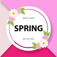 Spring sale background with beautiful flower,vector illustration template, banners, Wallpaper, invitation, posters, brochure, voucher discount.