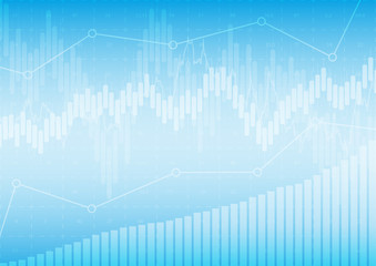 financial graph with a linear diagram, a histogram in the stock market on a gradient blue background.Vector illustration.