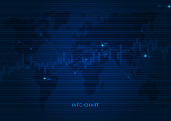 financial graph with a linear diagram, a histogram in the stock market on a gradient blue background.Vector illustration.
