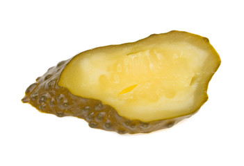 sliced pickled cucumber on white background