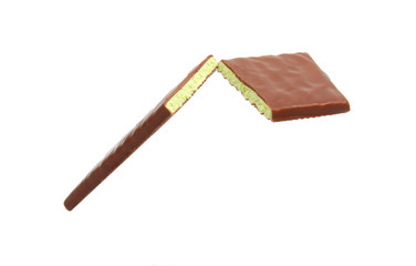 Milk chocolate with mint filling isolated on the white
