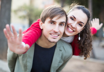 Fototapeta premium Portrait of laughing positive loving each other