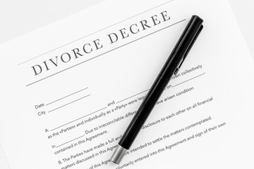 Divorce decree. Document on white backgroud top view