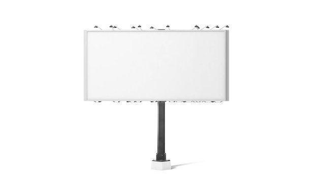Blank white banner mockup, city three sides billboard, looped rotation, clipping mask, 3d rendering. Empty rotating tri-vision bill board mock up, all rotation angles. Canvas on sity street poster