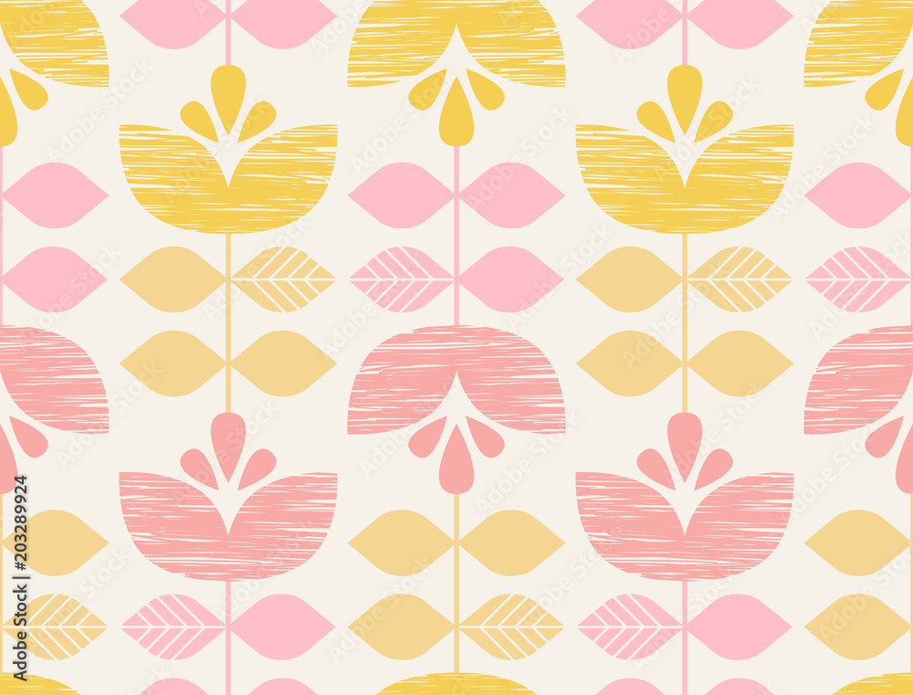 Poster seamless retro pattern with flowers