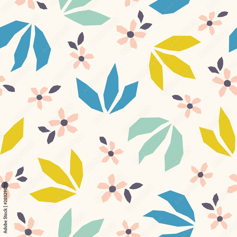 Poster seamless pattern with abstract flowers and leaves in scandinavian style