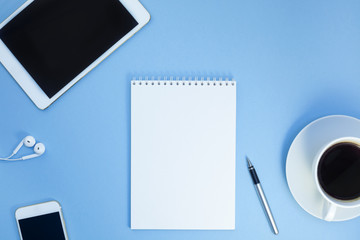 Creative flat lay photo of workspace desk