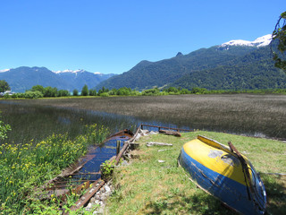 Boat in a lake in Peulla, Chile