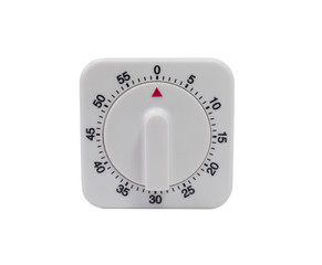 Egg timer / kitchen alarm clock in white plastic isoslated on white
