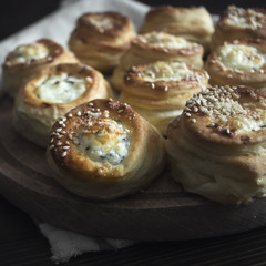 Delicious freshly baked pastry filled with cheese, from above