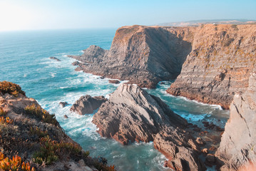 Fototapeta na wymiar The spectacular cliffs of Cabo Sardão and his Atlantic waves
