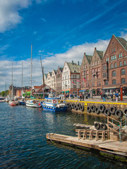 Sail Ships and yachts in the harbor of Bergen, Norway  - obrazy, fototapety, plakaty
