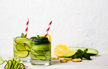 Water with cucumber mint and lemon