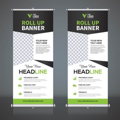 Roll up banner design template, vertical, abstract background, pull up design, modern x-banner, rectangle size. 
