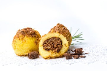 Bread crumb dumplings with chocolate isolated