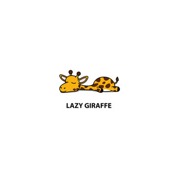 Lazy Giraffe Sleeping Icon, Logo Design, Vector Illustration