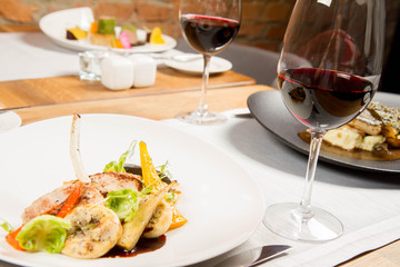 Different dishes served in a restaurant
