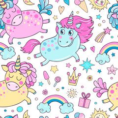 Lovely seamless pattern with cute unicorns