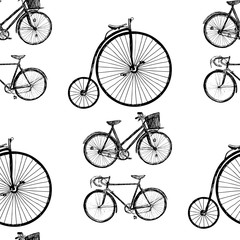 Set of seamless patterns with vintage bicycles