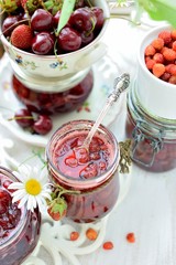 Still life with various types of jam