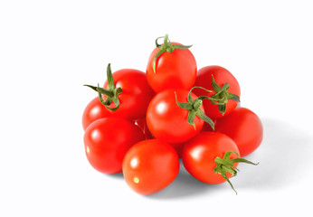 red cherry tomatoes on white background, isolate, close-up
