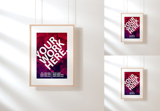Hanging Wooden Frame Poster Mockup