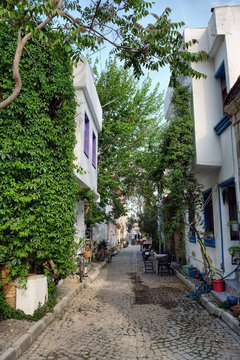 Bozcaada streets view. Bozcaada is a popular tourist attraction island in Aegean Sea.