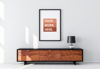 Black Framed Poster with Contemporary Furniture Mockup