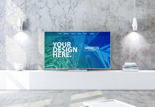 Smart TV in Modern Living Room Mockup