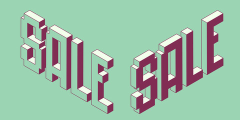 Two different variations of pixel isometric word Sale.