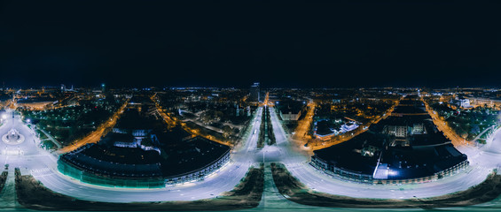 Night Riga city 360 VR Drone picture for Virtual reality, Drone Panorama