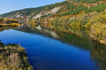 Autumn Landscape of Iskar River near Pancharevo lake, Sofia city Region, Bulgaria
